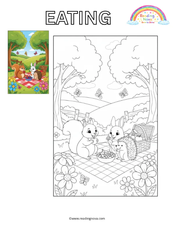 Free colouring page: Eating