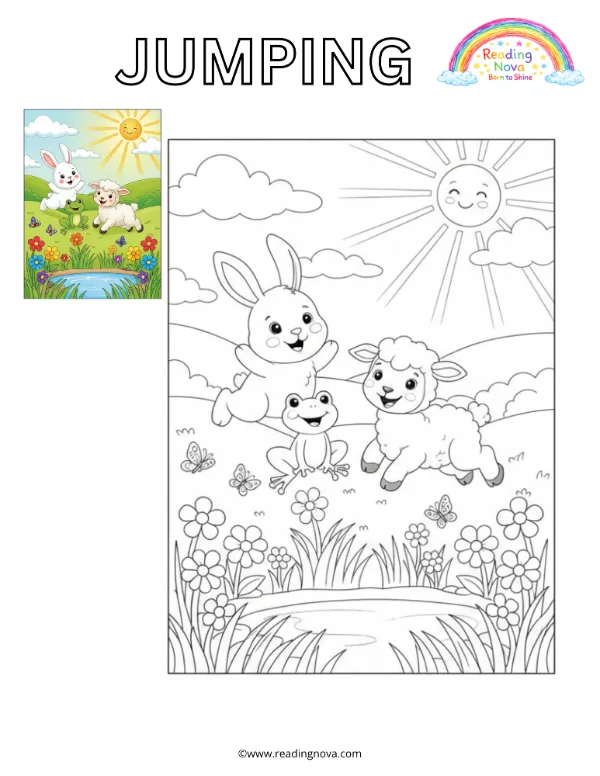 Free colouring page: Jumping