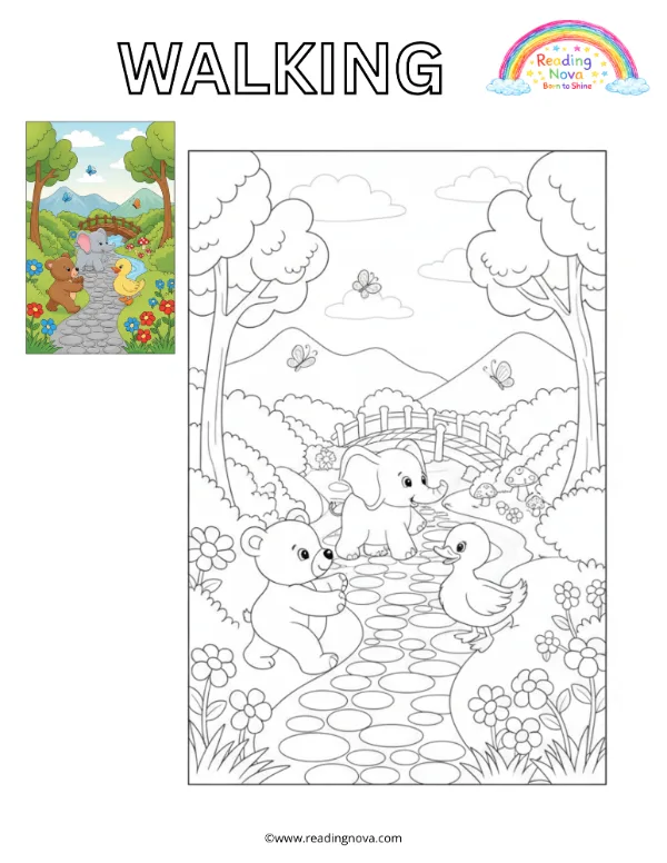 Free colouring page: Walking