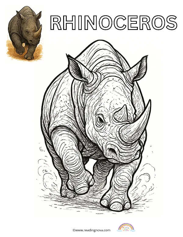 Free colouring page: Rhinoceros