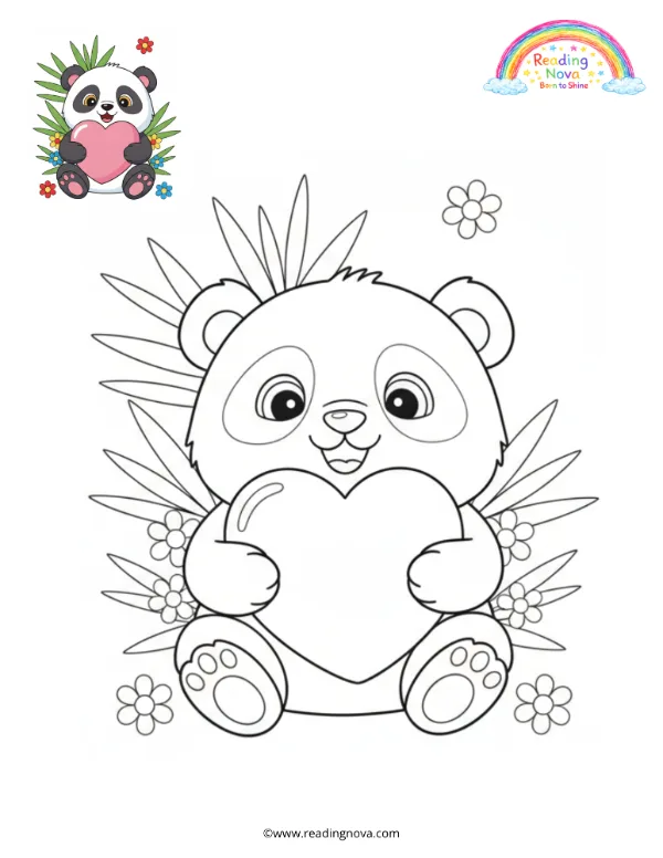 Free colouring page: Panda Hugging a Heart Balloon