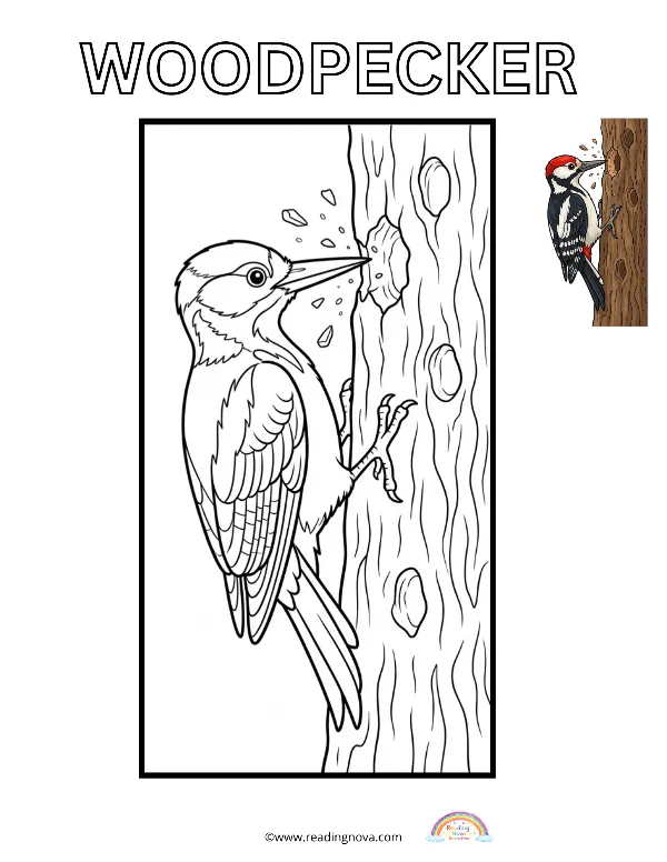Free colouring page: Woodpecker