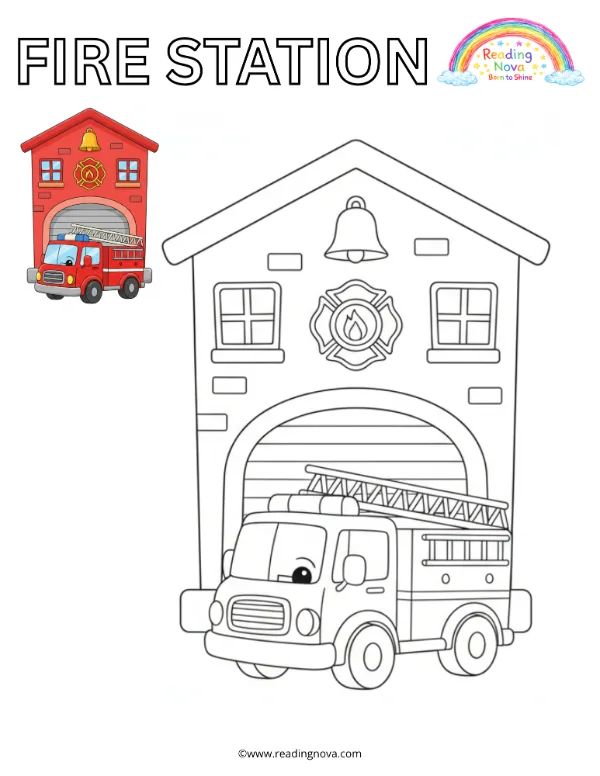 Free colouring page: Fire Station