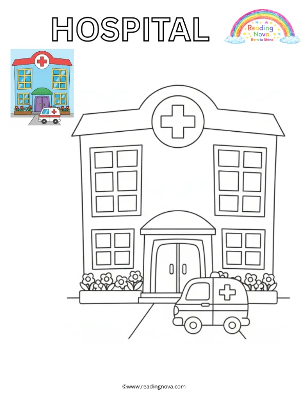 Free colouring page: Hospital