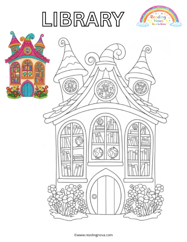 Free colouring page: Library