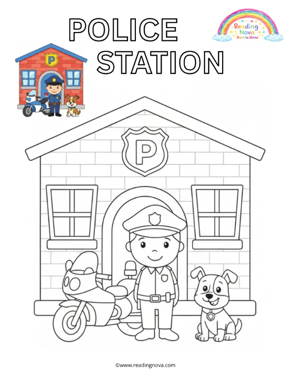 Free colouring page: Police Station