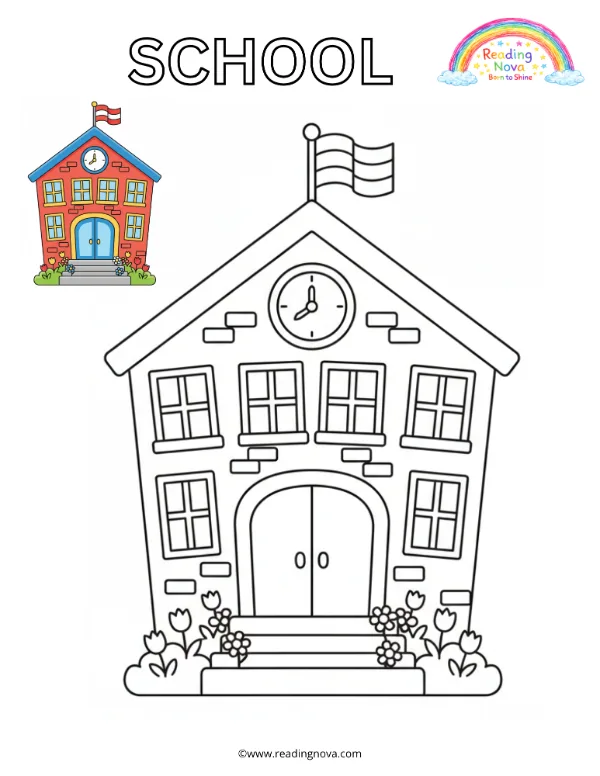Free colouring page: School