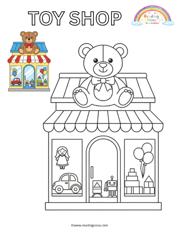 Free colouring page: Toy Shop