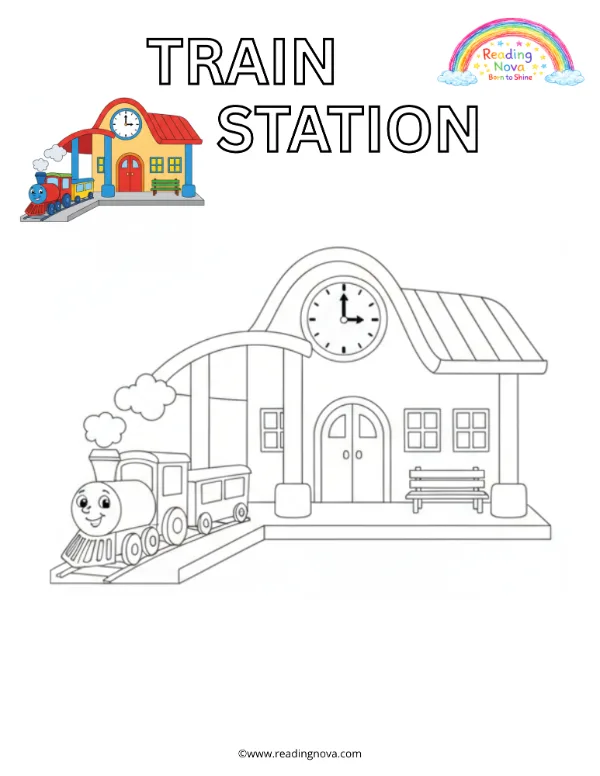 Free colouring page: Train Station
