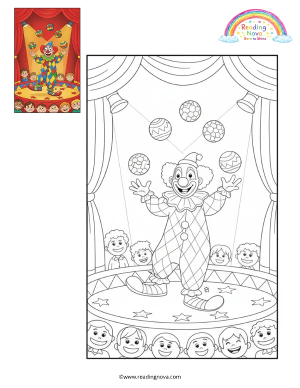 Free colouring page: Clown Juggling