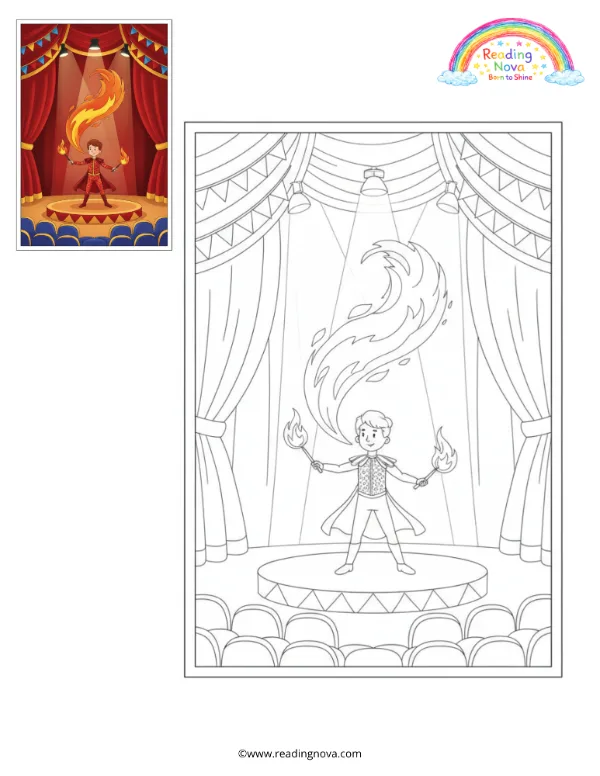 Free colouring page: Fire Breathing Performance
