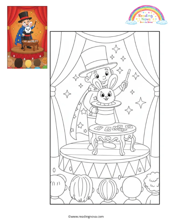 Free colouring page: Magician’s Rabbit Trick