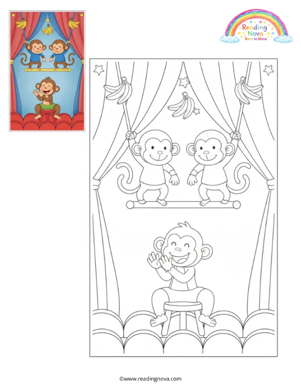 Free colouring page: Monkeys Swinging on Trapezes