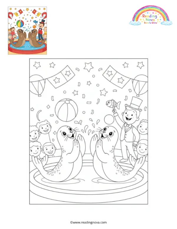 Free colouring page: Sea Lions Balancing Balls