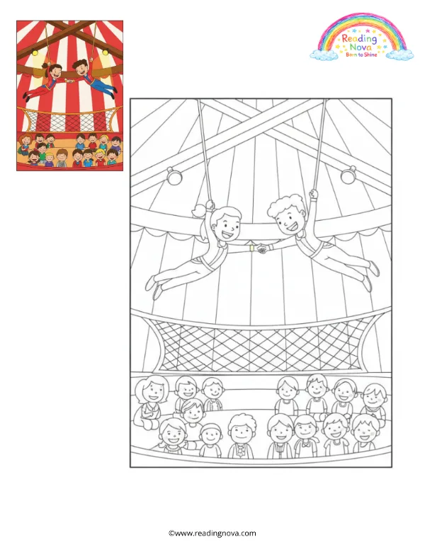 Free colouring page: Trapeze Artists Performing