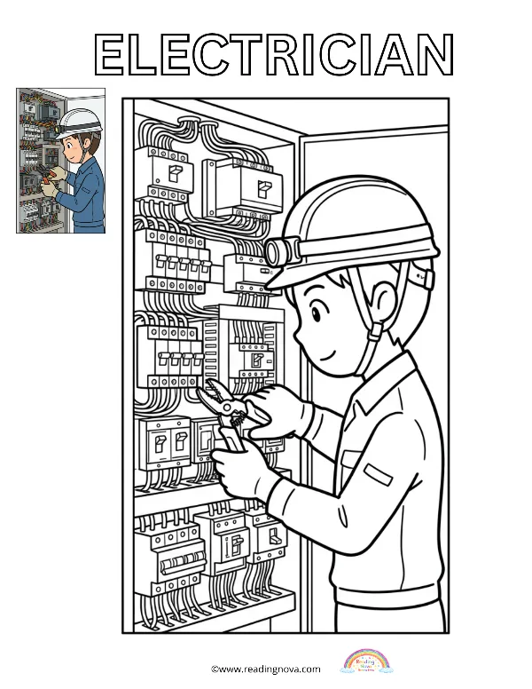 Free colouring page: Electrician