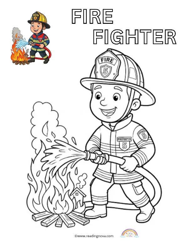 Free colouring page: Fire Fighter