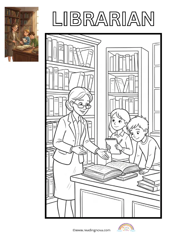 Free colouring page: Librarian