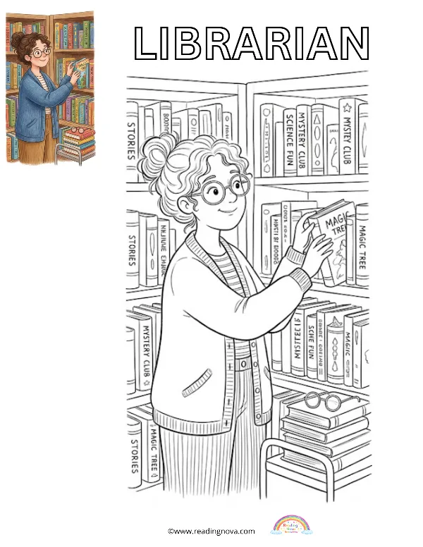 Free colouring page: Librarian
