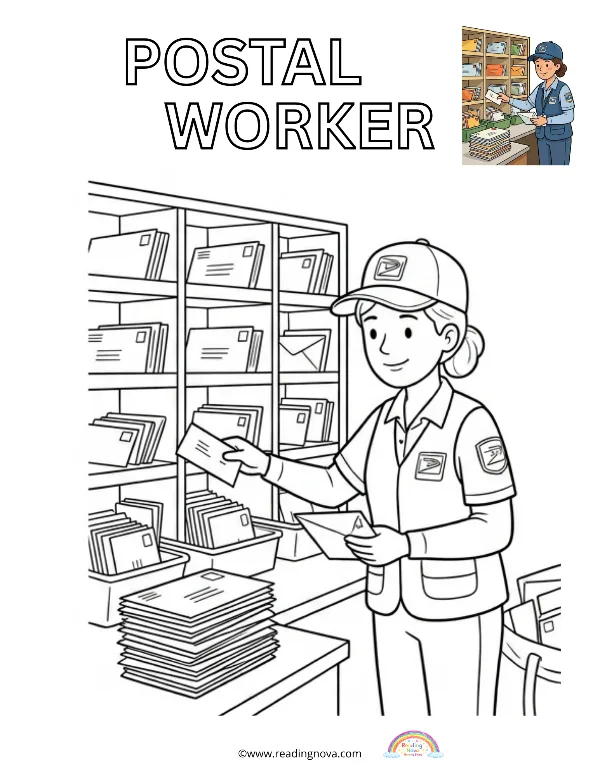 Free colouring page: Postal Worker