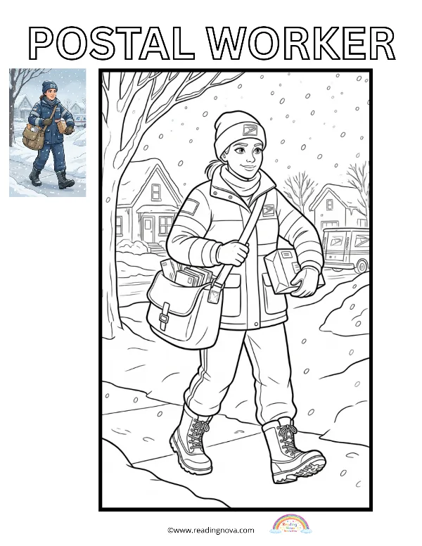 Free colouring page: Postal Worker