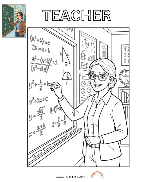 Free colouring page: Teacher