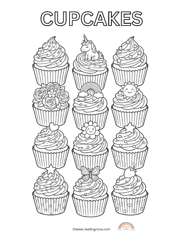 Free colouring page: Cupcakes