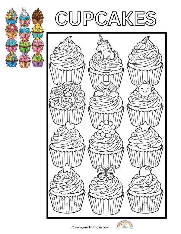 Free colouring page: Cupcakes