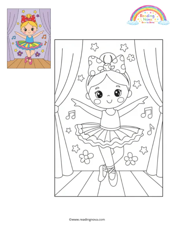 Free colouring page: Ballerina Doll on Stage
