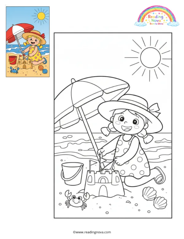 Free colouring page: Beach Doll Adventure
