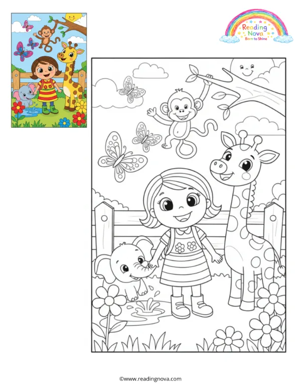 Free colouring page: Doll at the Zoo
