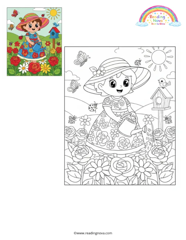 Free colouring page: Doll’s Flower Garden