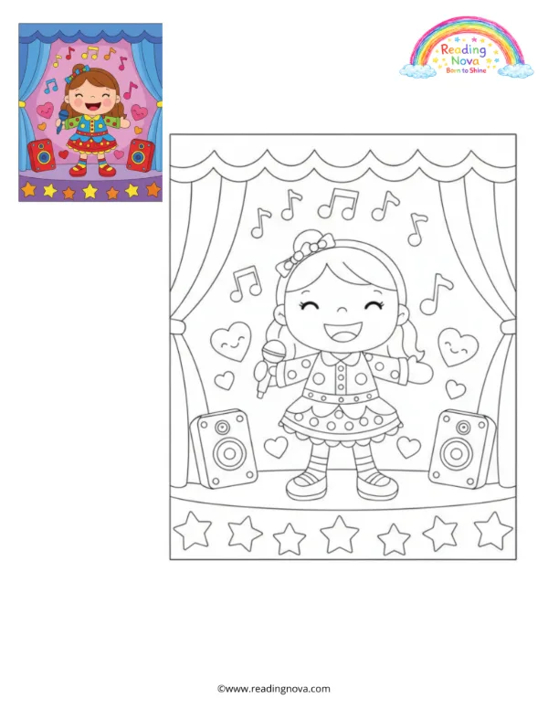 Free colouring page: Doll’s Music Concert