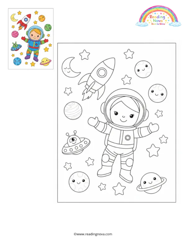 Free colouring page: Doll’s Space Adventure