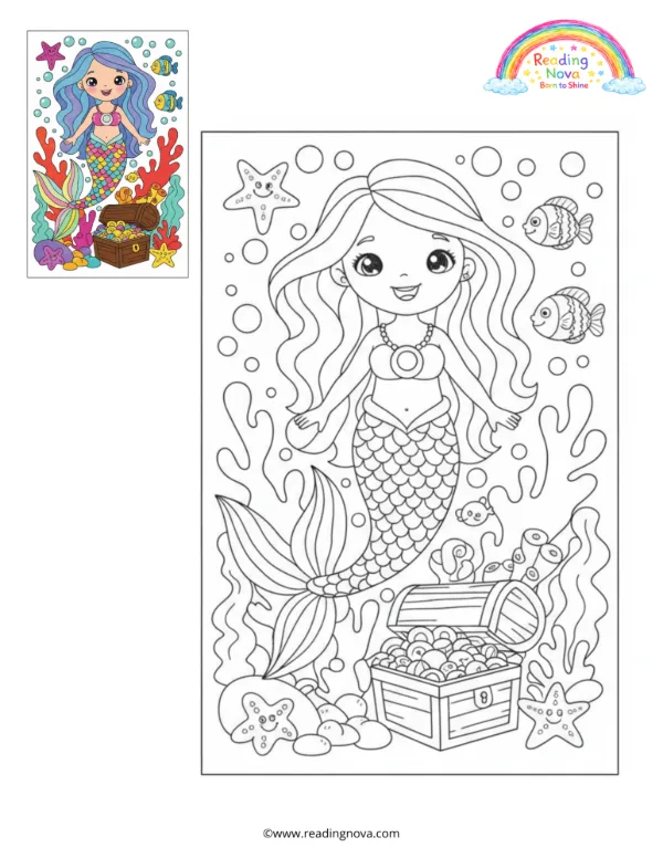 Free colouring page: Mermaid Doll Under the Sea