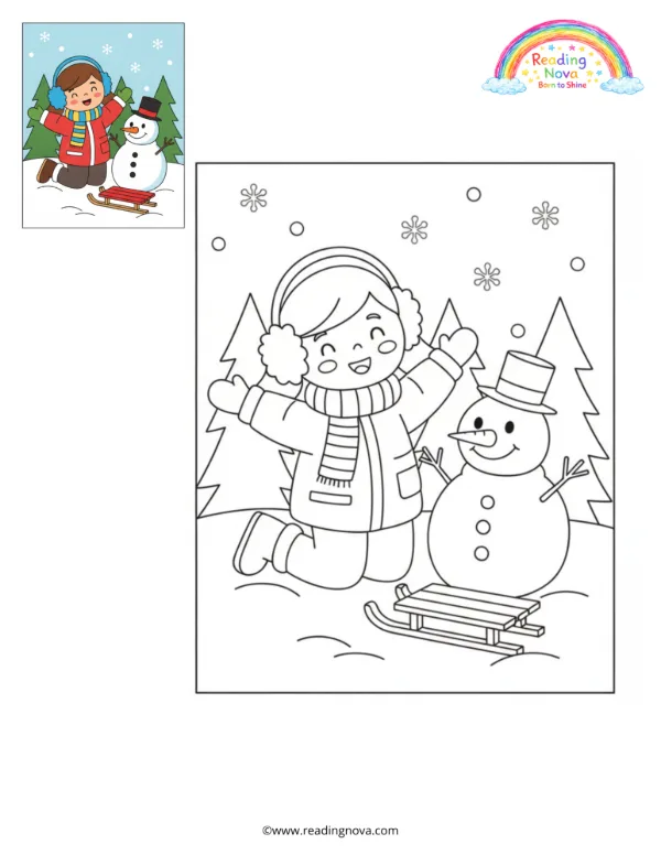 Free colouring page: Winter Doll in the Snow