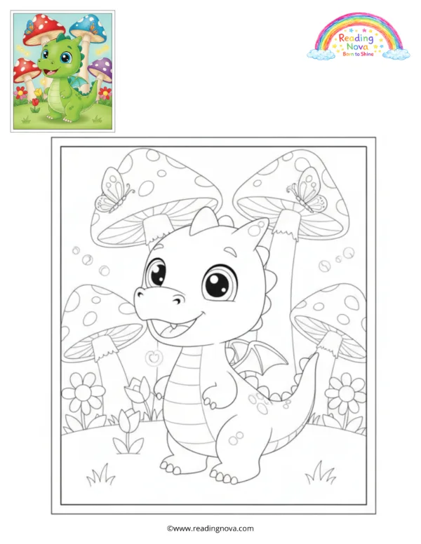 Free colouring page: Baby Dragon’s Forest Adventure
