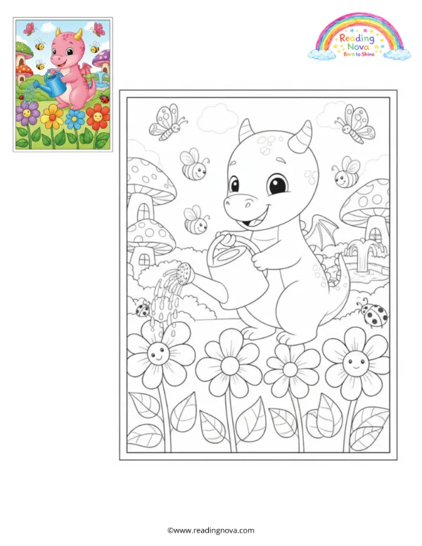 Free colouring page: Dragon’s Magic Garden