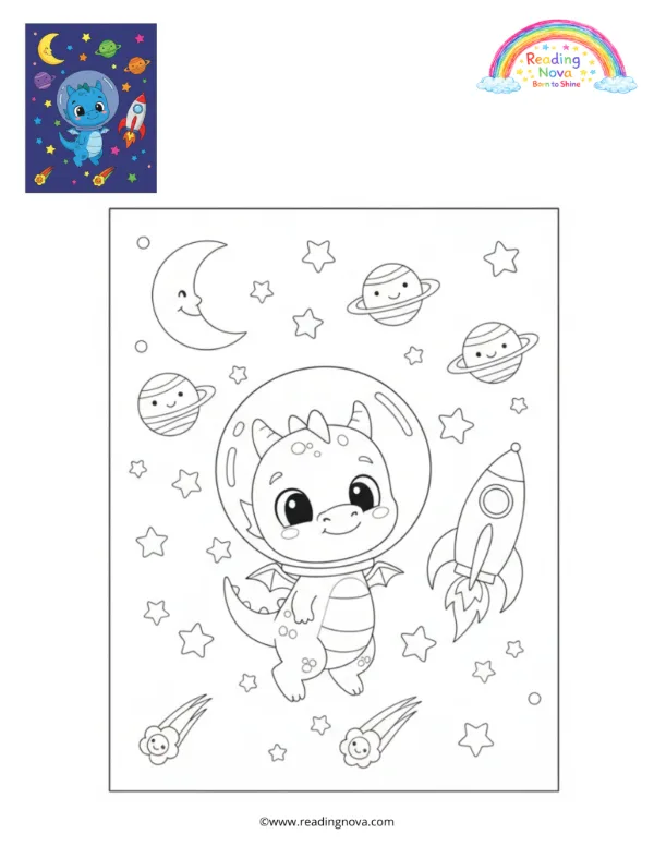 Free colouring page: Dragon’s Space Adventure
