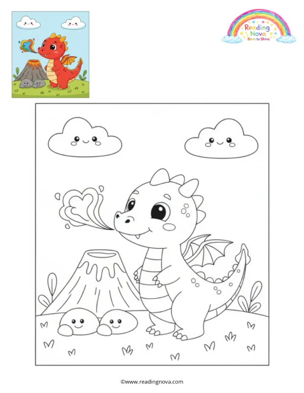 Free colouring page: Fire Dragon’s Volcano