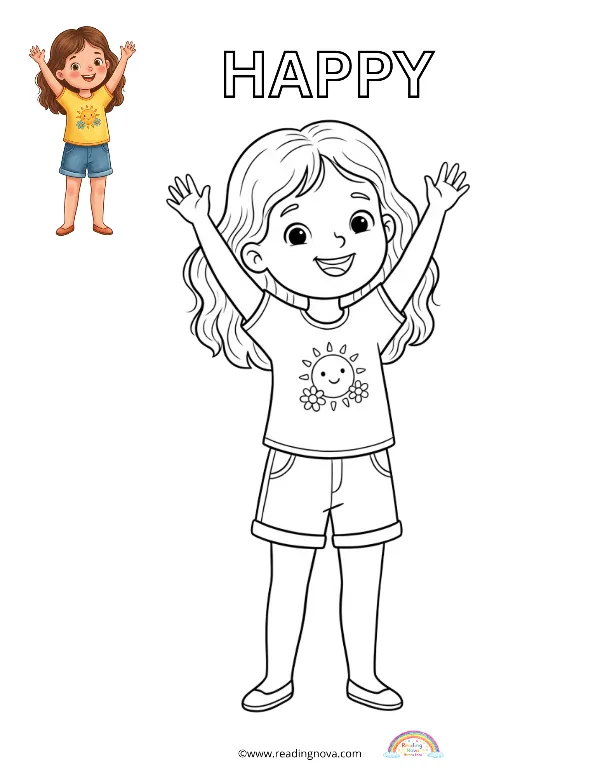Free colouring page: Happy