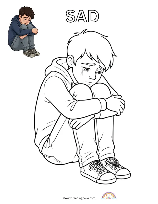 Free colouring page: Sad