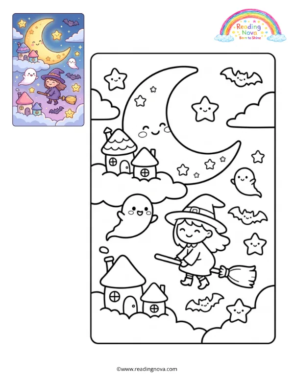 Free colouring page: Floating Ghost Village