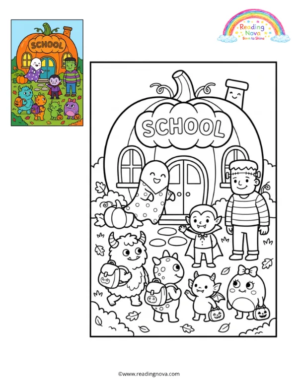 Free colouring page: Halloween Monster School