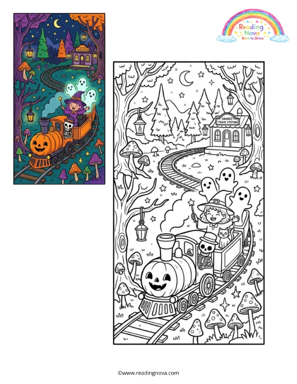 Free colouring page: Halloween Pumpkin Train
