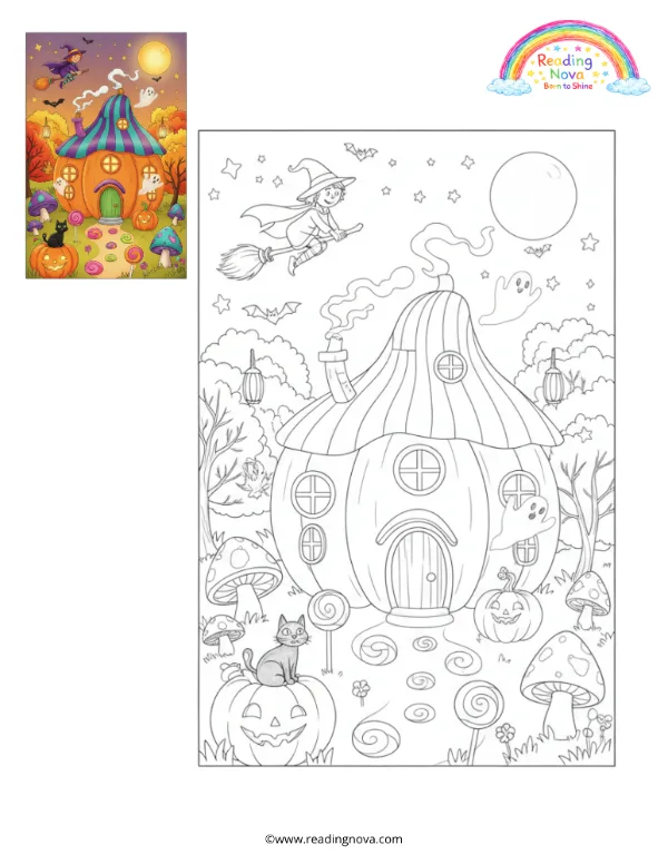 Free colouring page: Pumpkin House