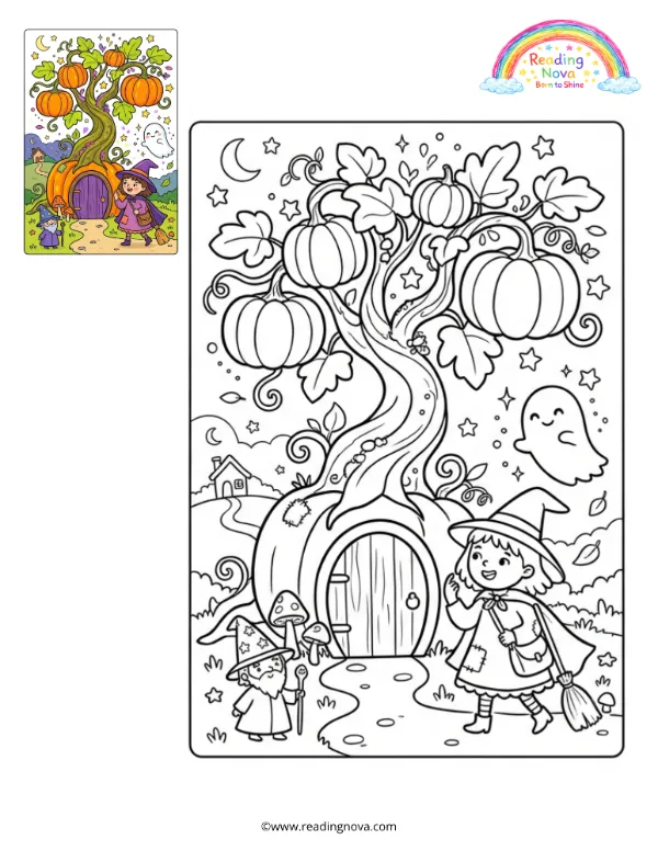Free colouring page: Secret Pumpkin Forest Door