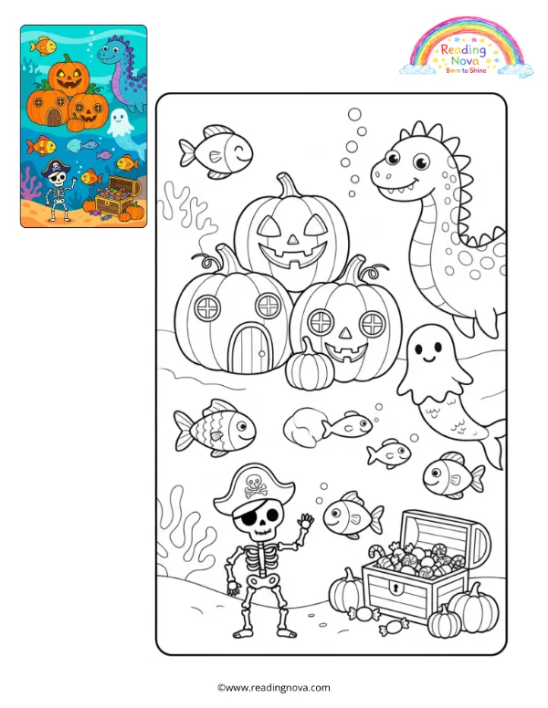 Free colouring page: Underwater Halloween Kingdom