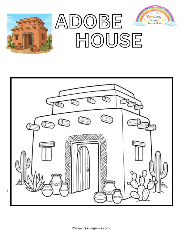Free colouring page: Adobe House