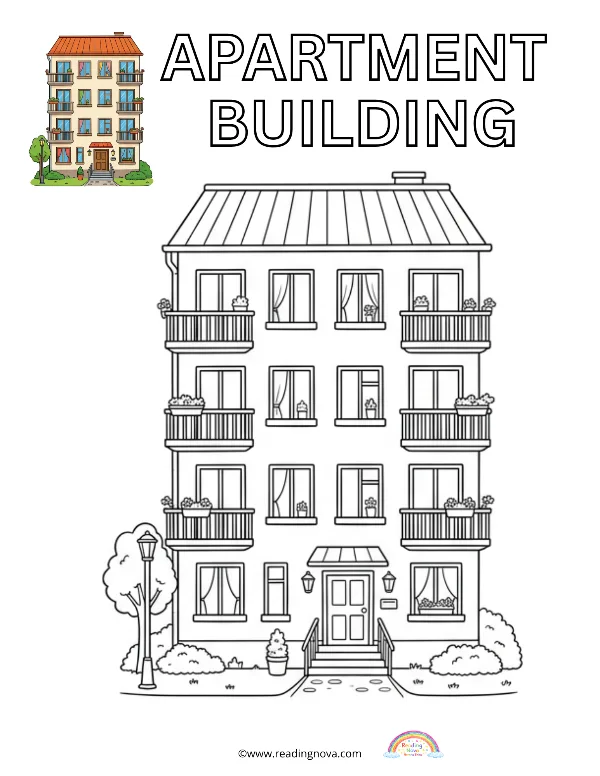 Free colouring page: Apartment Building